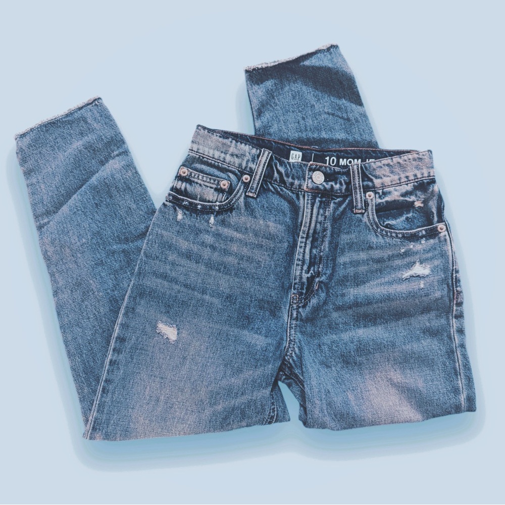 GAP Denim Mom Jean distressed raw hem youth size 10